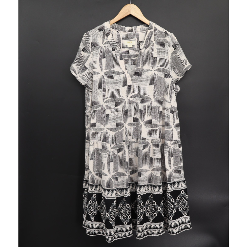 Maeve Anthropologie Women's Harper Tiered Tunic Black White Dress Sz XL